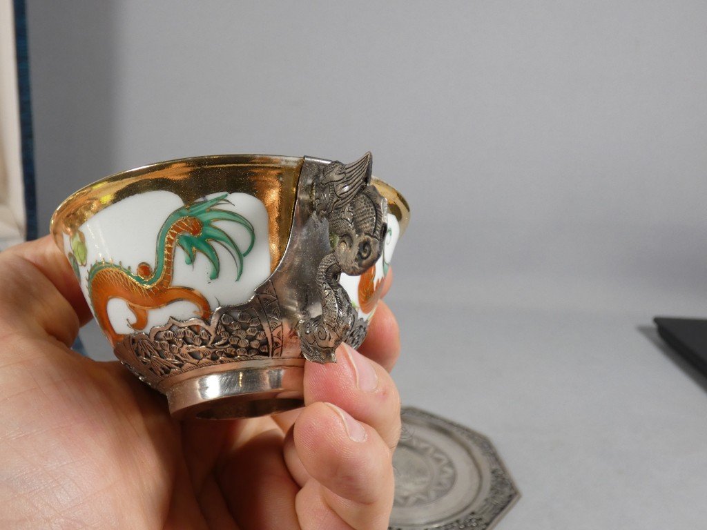 Porcelain And Solid Silver Dragon Tea Set, Indochina, Early 20th Century-photo-7