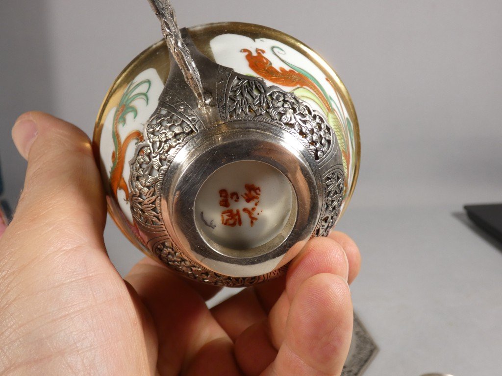 Porcelain And Solid Silver Dragon Tea Set, Indochina, Early 20th Century-photo-8