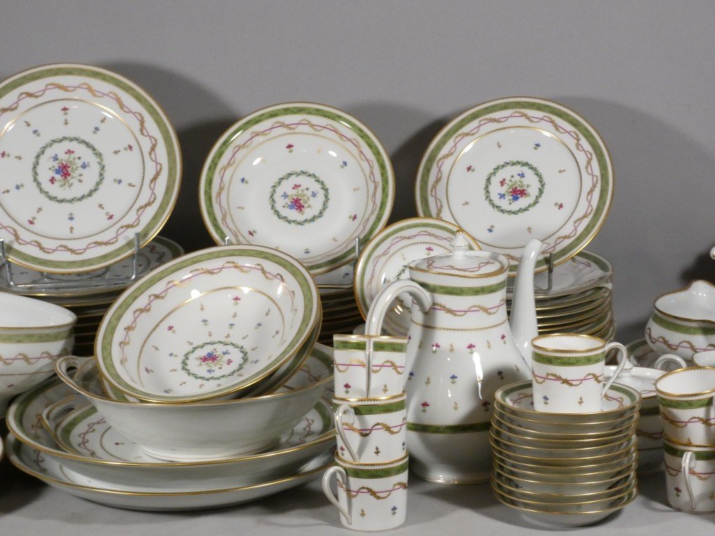 Haviland Vieux Paris Vert, Complete 12-person Dinner Service, 107 Pieces - Limoges -photo-2