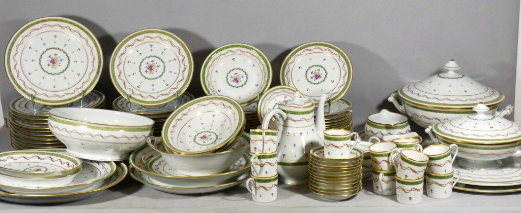 Haviland Vieux Paris Vert, Complete 12-person Dinner Service, 107 Pieces - Limoges 