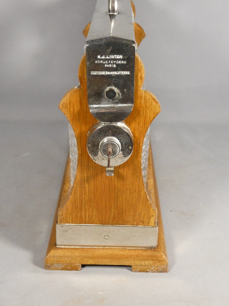 Cave à whisky ou alcool fort, 3 carafes dans coffret bois et fer, époque 1920-photo-1