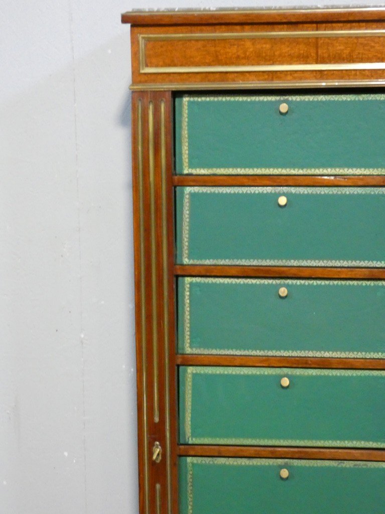 Cartonnier de style Louis XVI en acajou et dessus marbre, époque fin XIX ème-photo-4