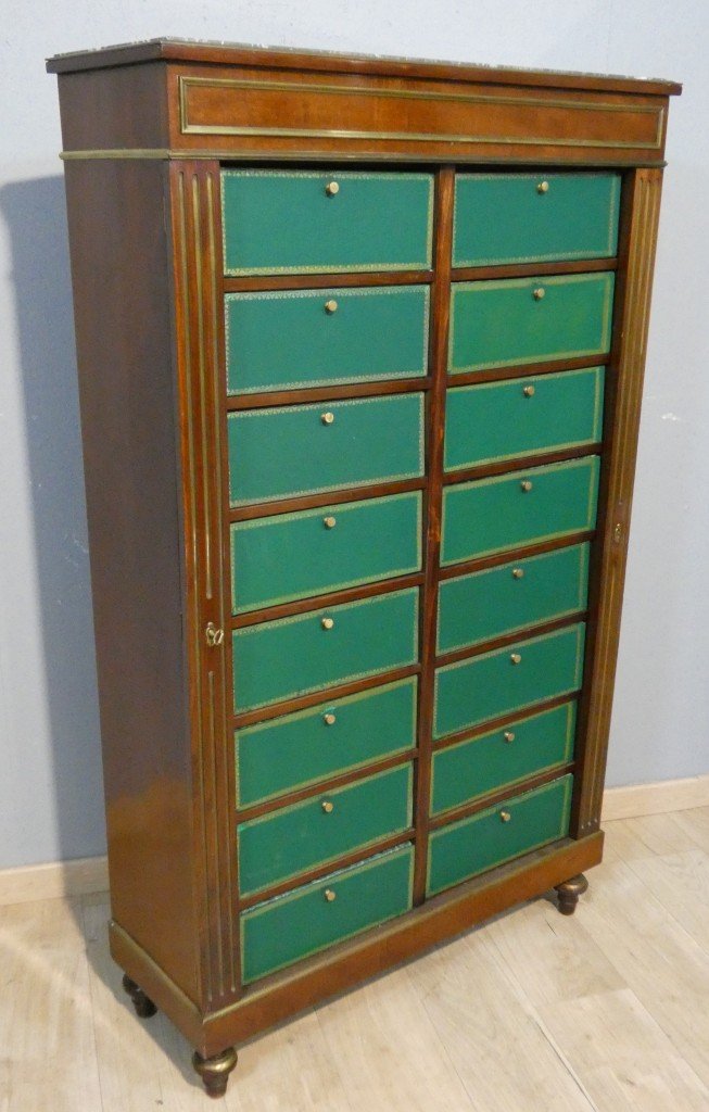 Cartonnier de style Louis XVI en acajou et dessus marbre, époque fin XIX ème-photo-1