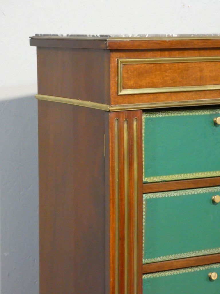 Cartonnier de style Louis XVI en acajou et dessus marbre, époque fin XIX ème-photo-2