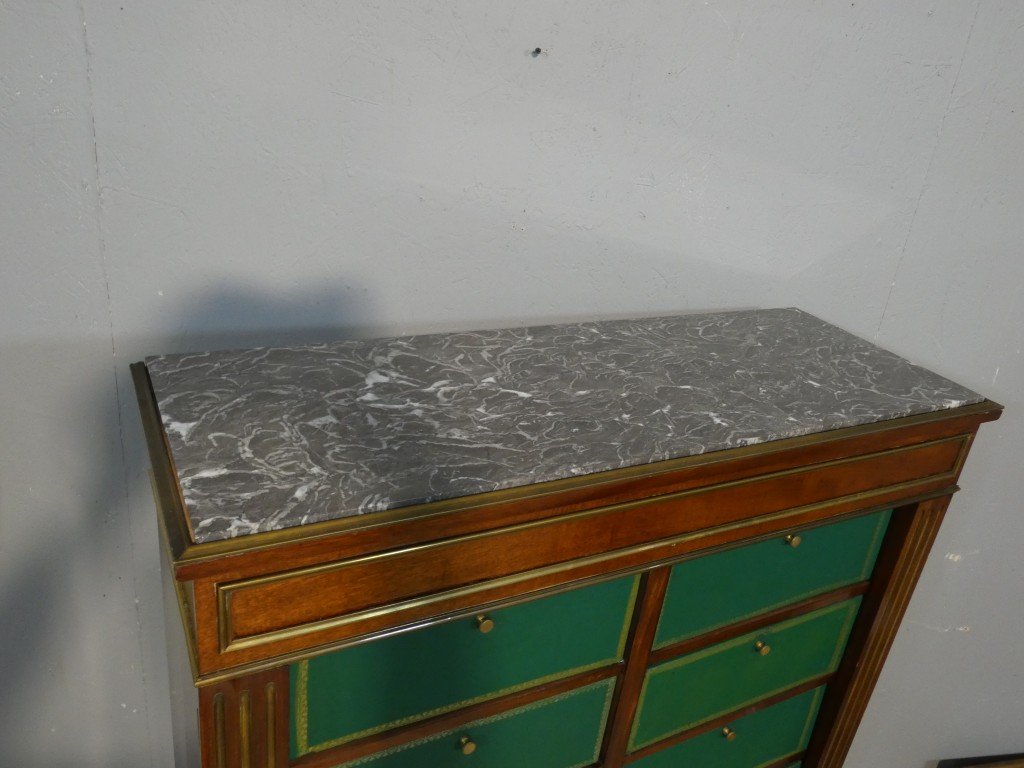 Cartonnier de style Louis XVI en acajou et dessus marbre, époque fin XIX ème-photo-3