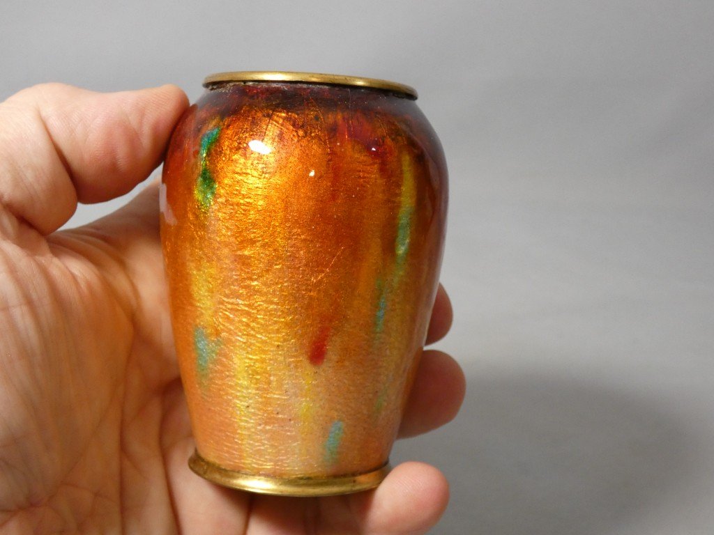 Alexandre Marty (1876–1943), Enameled Copper Vase, Limoges Enamels-photo-2