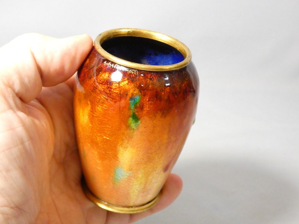 Alexandre Marty (1876–1943), Enameled Copper Vase, Limoges Enamels-photo-3