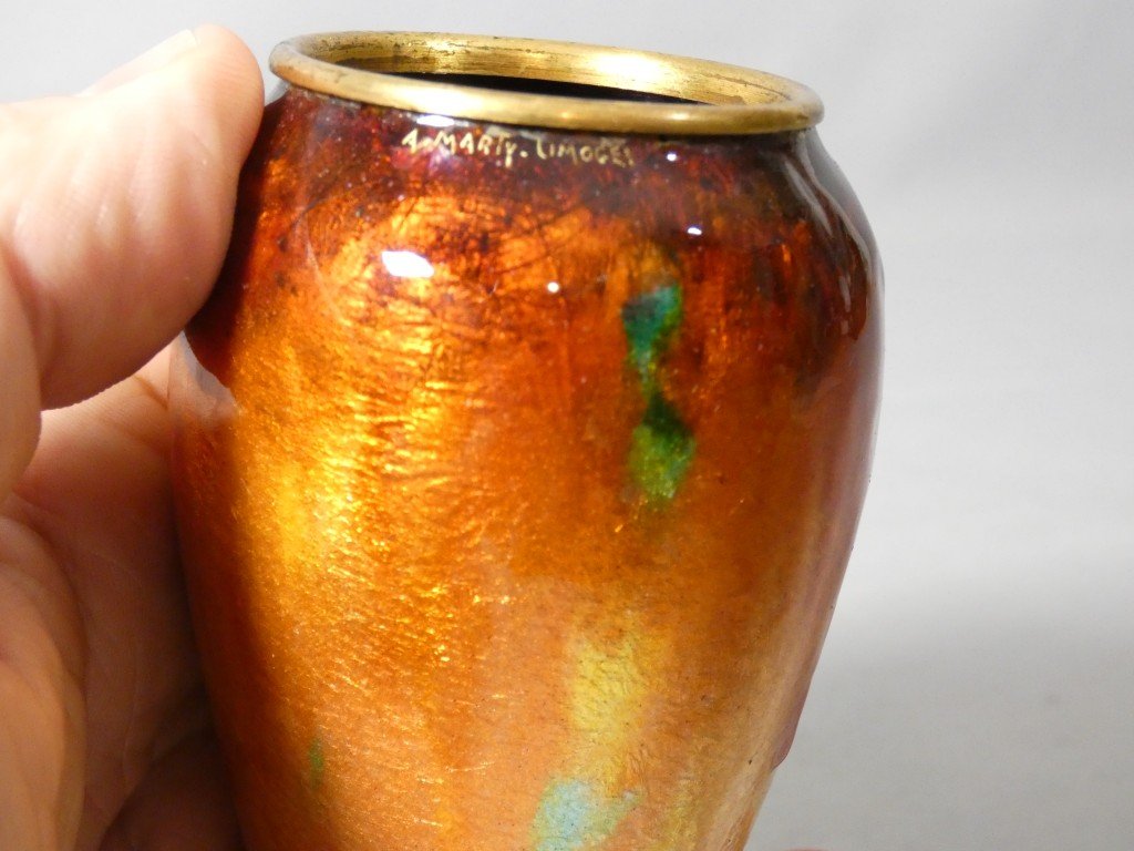 Alexandre Marty (1876–1943), Enameled Copper Vase, Limoges Enamels-photo-4