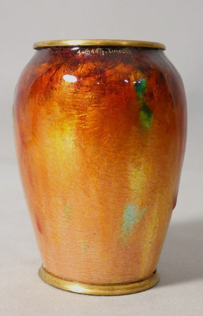 Alexandre Marty (1876–1943), Enameled Copper Vase, Limoges Enamels