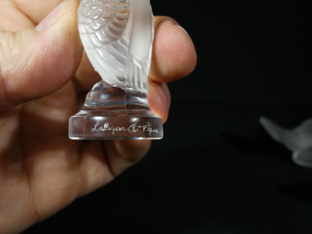 Lalique, Miniature Sparrow Figurine In Satin-finish Crystal-photo-3