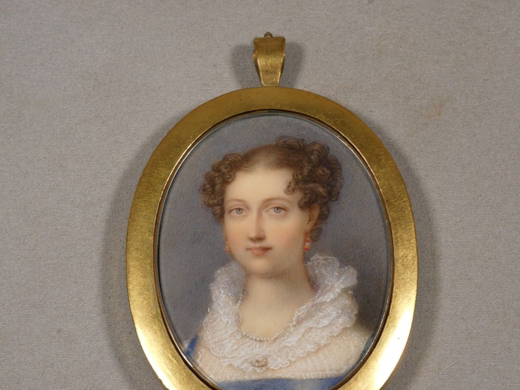 Queen Adélaïde de Saxe-Meiningen, Reine consort du Royaume Uni, portrait miniature à la gouache-photo-4