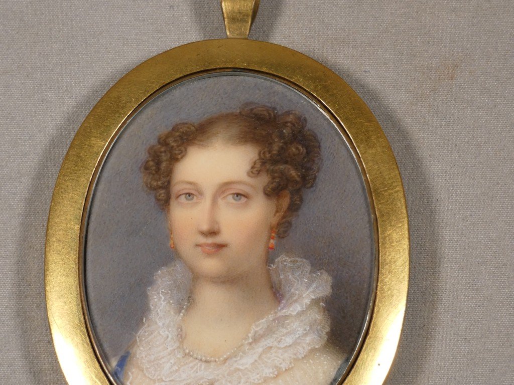 Queen Adélaïde de Saxe-Meiningen, Reine consort du Royaume Uni, portrait miniature à la gouache-photo-1