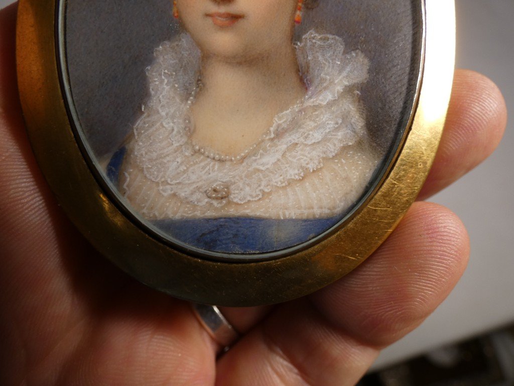 Queen Adélaïde de Saxe-Meiningen, Reine consort du Royaume Uni, portrait miniature à la gouache-photo-8