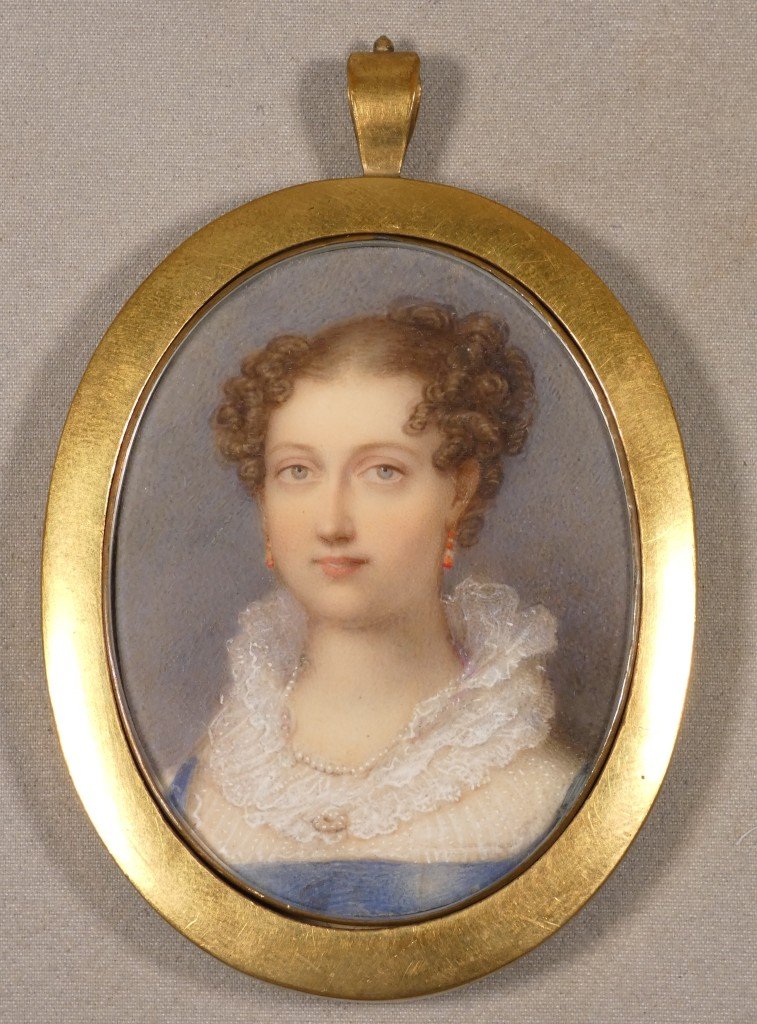 Queen Adélaïde de Saxe-Meiningen, Reine consort du Royaume Uni, portrait miniature à la gouache