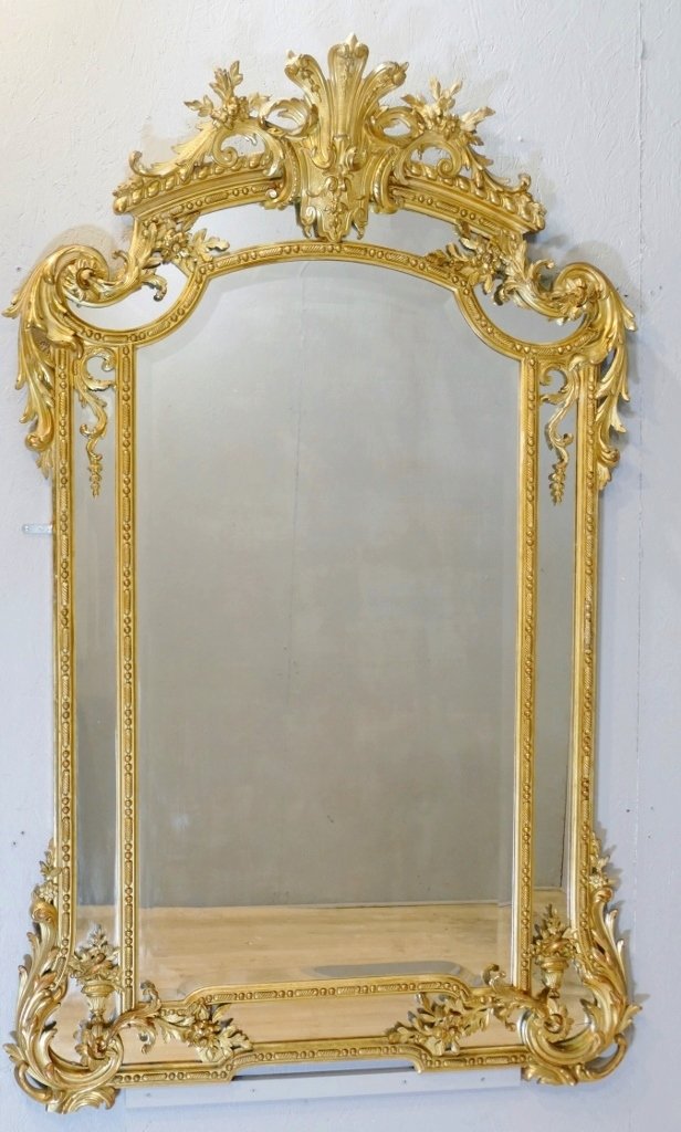 190 × 120 Cm, Large Mirror, Regency-style Mirror With Gilded Wooden Frames, Napoleon III Period