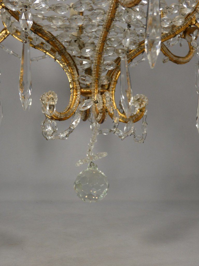 Lustre italien sac de perles et fer doré, époque milieu  XX ème-photo-1