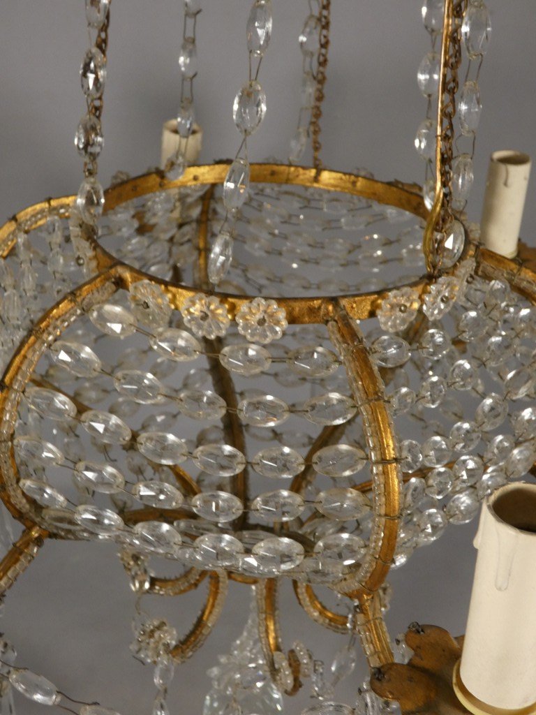 Lustre italien sac de perles et fer doré, époque milieu  XX ème-photo-6