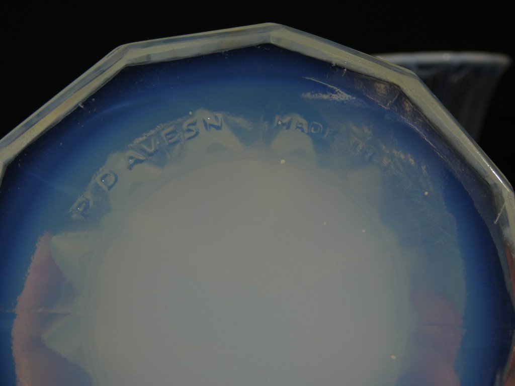 Pierre d'Asven, paire de vases en verre opalescent, époque Art Déco 1930-photo-5