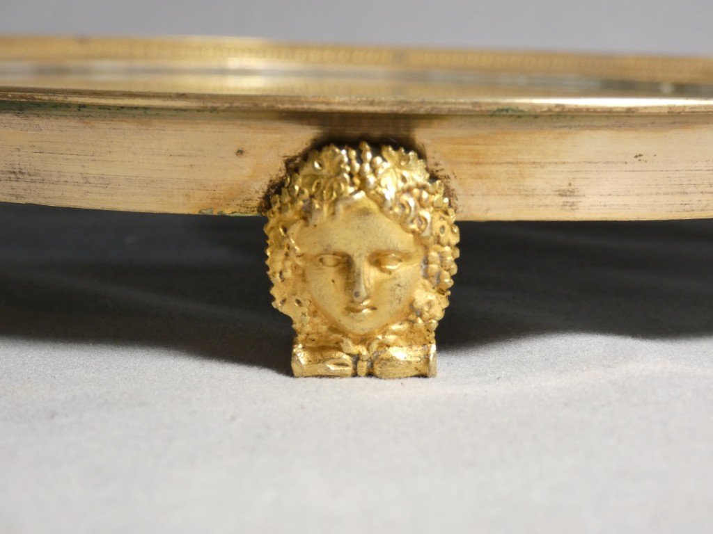 Mirrored Tray, Empire-style Centerpiece In Gilded Bronze, 19th Century-photo-3