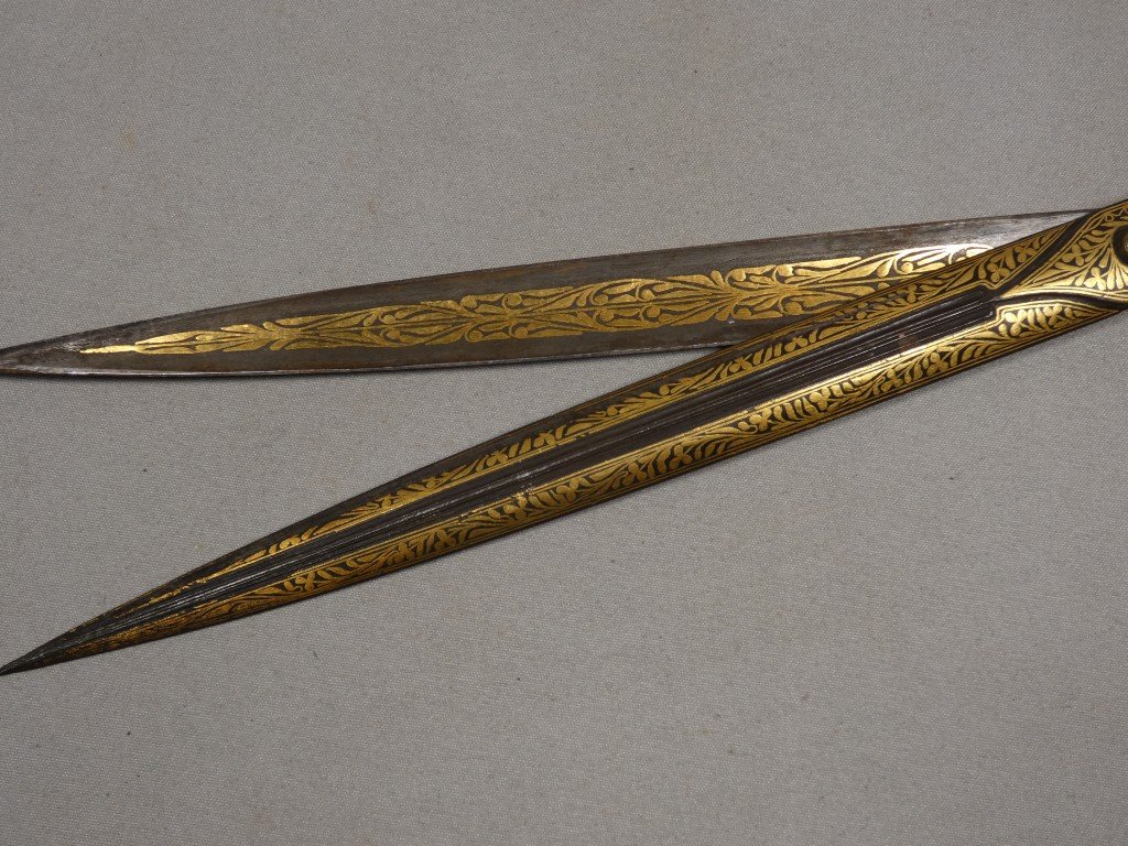 Rare paire de grands ciseaux damasquinés d'or, travail orientalisant – Fin du XIXᵉ siècle-photo-2