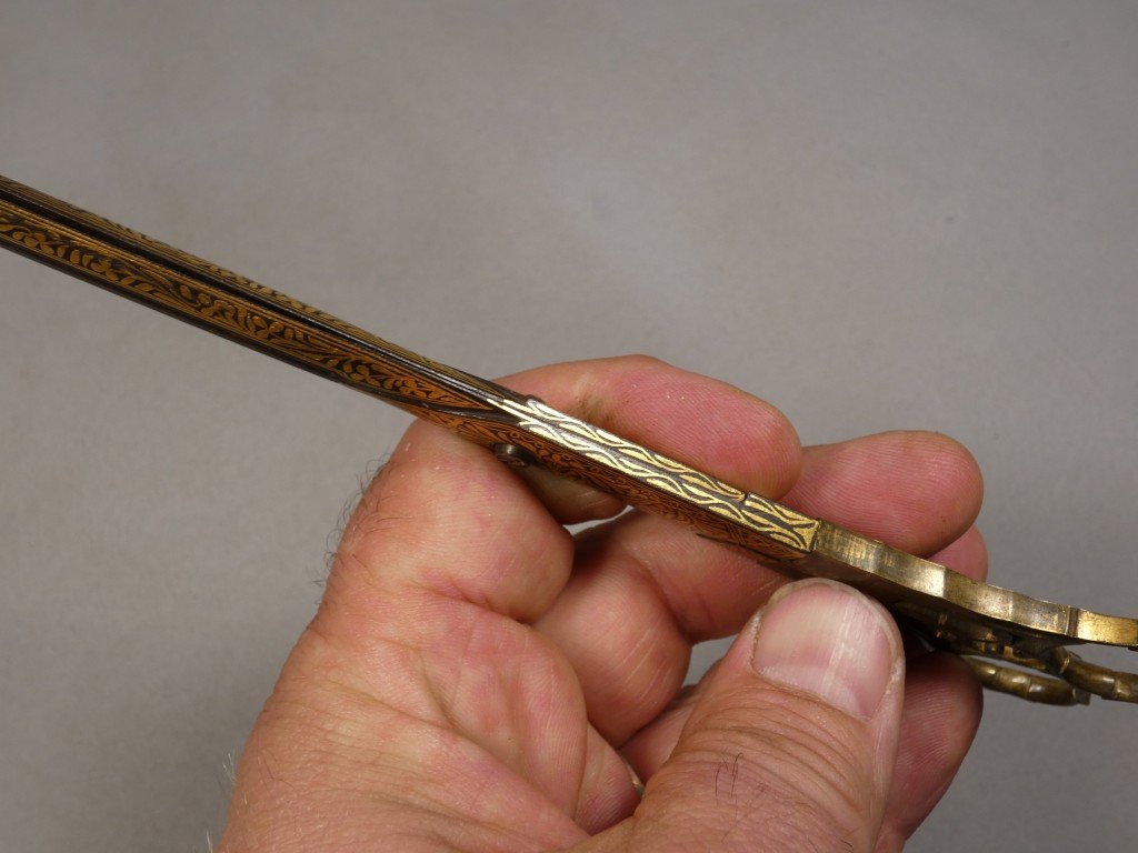 Rare paire de grands ciseaux damasquinés d'or, travail orientalisant – Fin du XIXᵉ siècle-photo-6