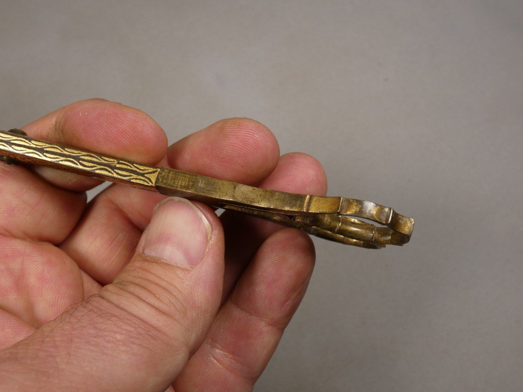 Rare paire de grands ciseaux damasquinés d'or, travail orientalisant – Fin du XIXᵉ siècle-photo-7
