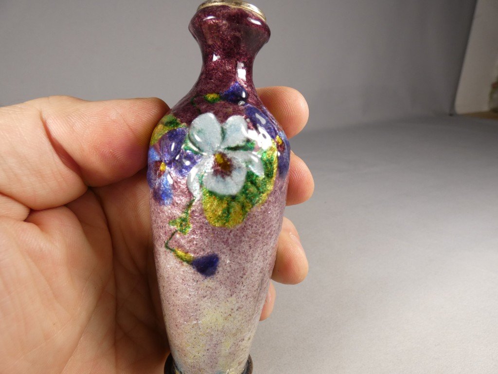 Jules Sarlandie, vase aux pensées en émail de Limoges, émaux, début XX ème-photo-2
