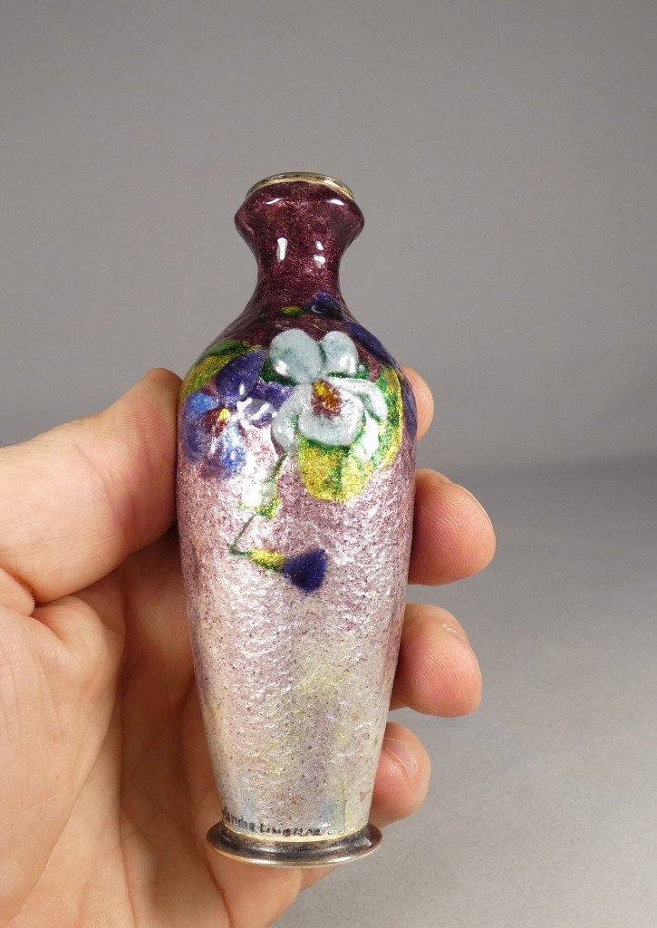 Jules Sarlandie, vase aux pensées en émail de Limoges, émaux, début XX ème-photo-3