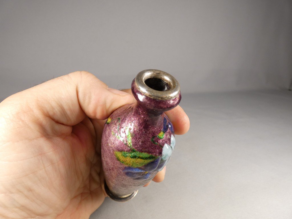 Jules Sarlandie, vase aux pensées en émail de Limoges, émaux, début XX ème-photo-4