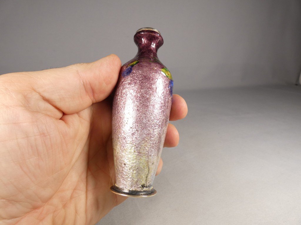 Jules Sarlandie, vase aux pensées en émail de Limoges, émaux, début XX ème-photo-2