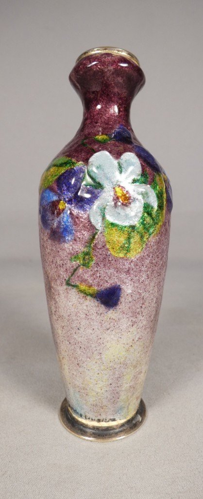 Jules Sarlandie, vase aux pensées en émail de Limoges, émaux, début XX ème