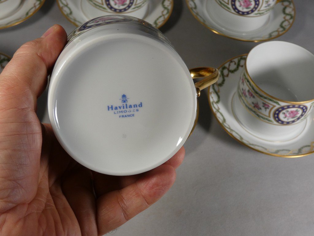Haviland Louveciennes, Marie Antoinette, 6 Limoges Porcelain Breakfast Cups-photo-2