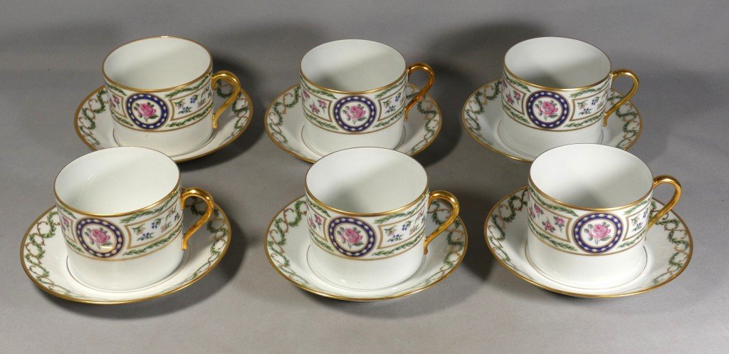 Haviland Louveciennes, Marie Antoinette, 6 Limoges Porcelain Breakfast Cups