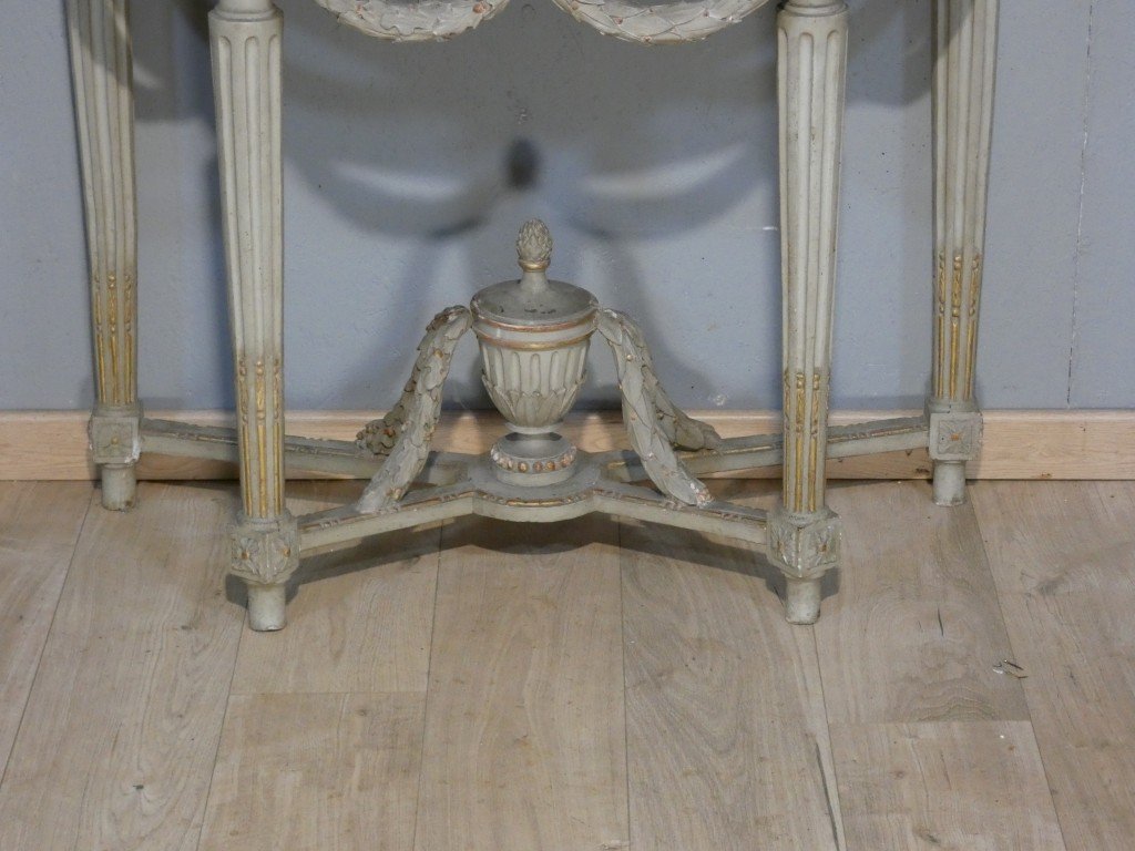 Estampille Louis Noël MALLE, Console  demi-lune d’époque Louis XVI en bois sculpté , XVIII ème-photo-3