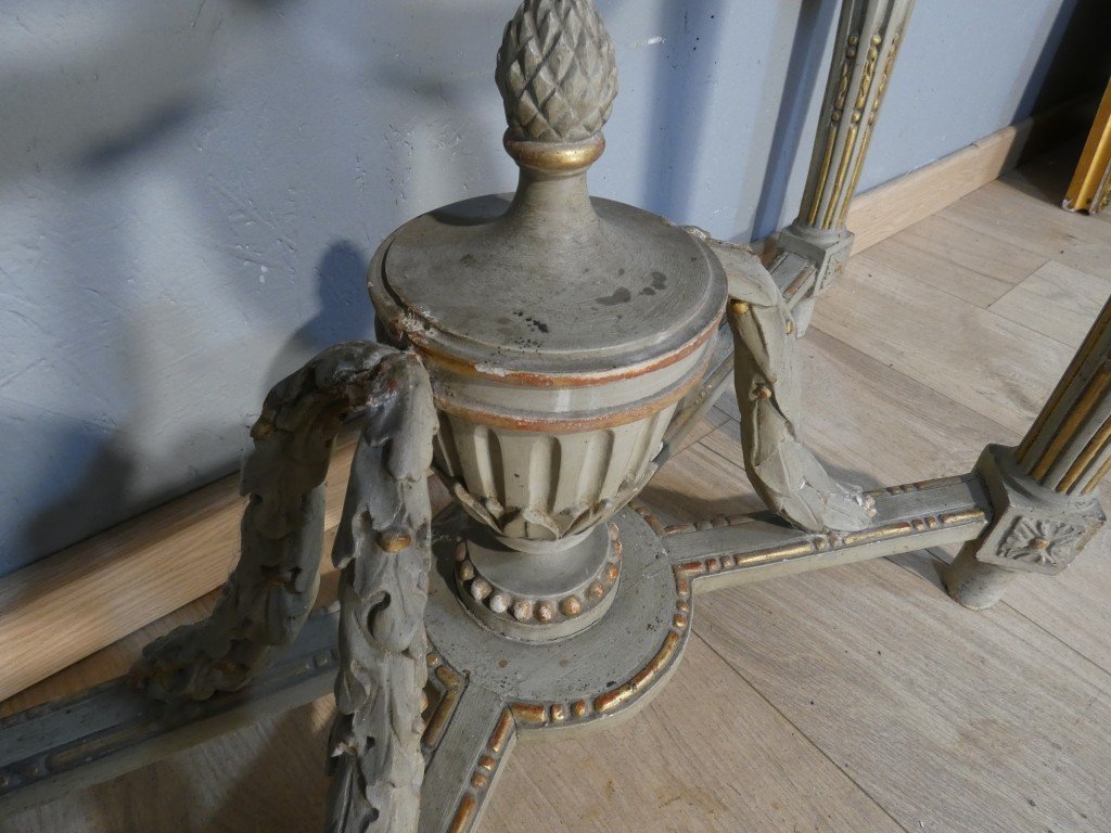 Estampille Louis Noël MALLE, Console  demi-lune d’époque Louis XVI en bois sculpté , XVIII ème-photo-4