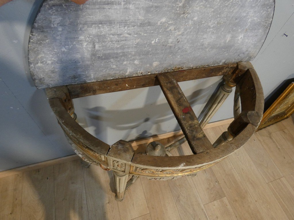 Estampille Louis Noël MALLE, Console  demi-lune d’époque Louis XVI en bois sculpté , XVIII ème-photo-6