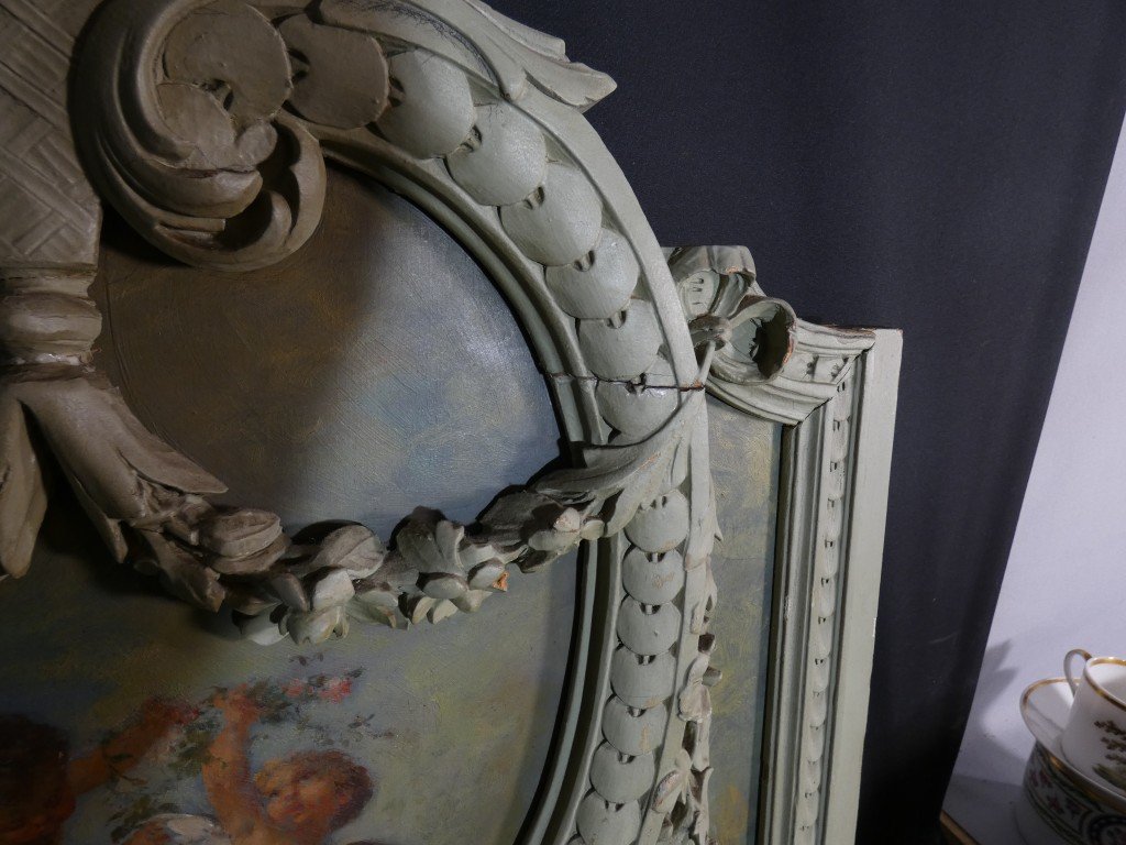 Les angelots - paire de dessus de porte de style Louis XVI en bois laqué, époque 1900-photo-6