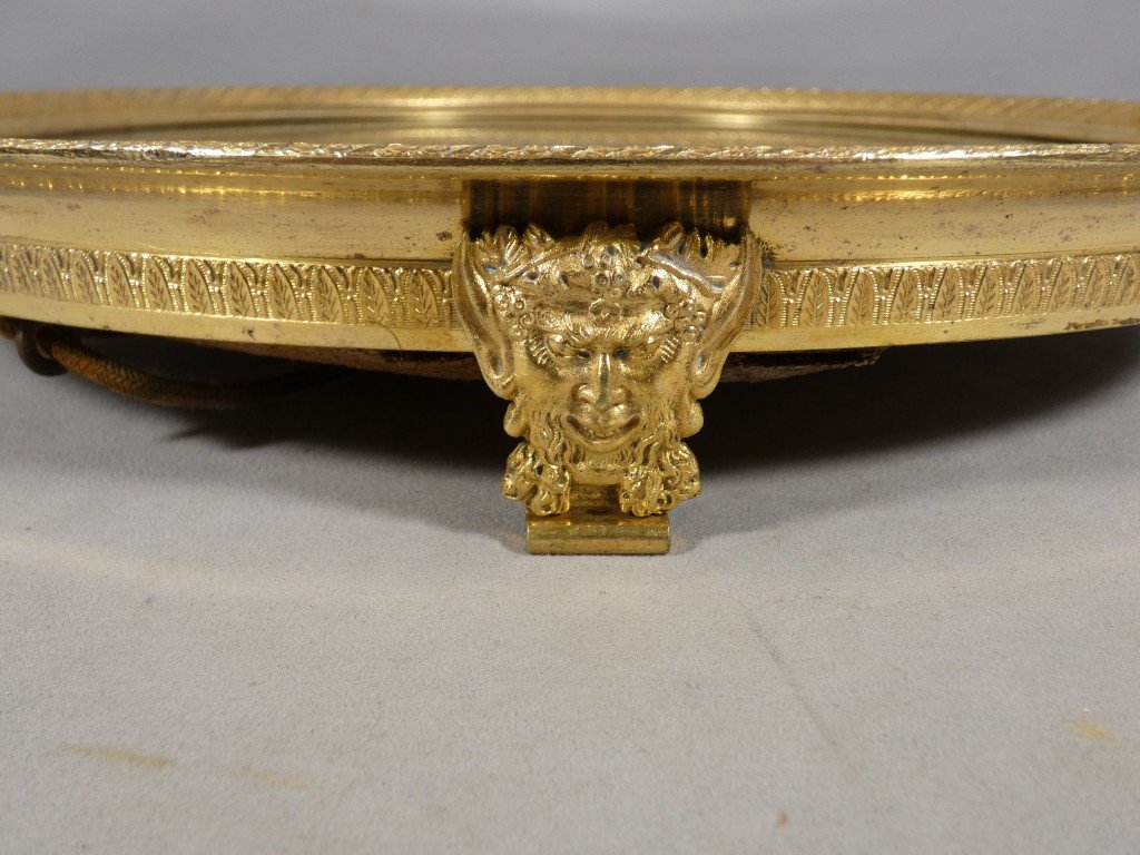 Grand plateau à miroir, centre de table d'époque Empire en bronze doré, XIX ème-photo-2