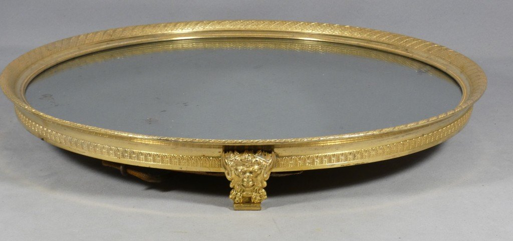 Grand plateau à miroir, centre de table d'époque Empire en bronze doré, XIX ème-photo-3