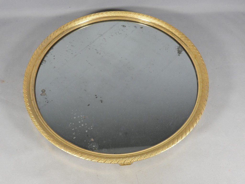 Grand plateau à miroir, centre de table d'époque Empire en bronze doré, XIX ème-photo-1