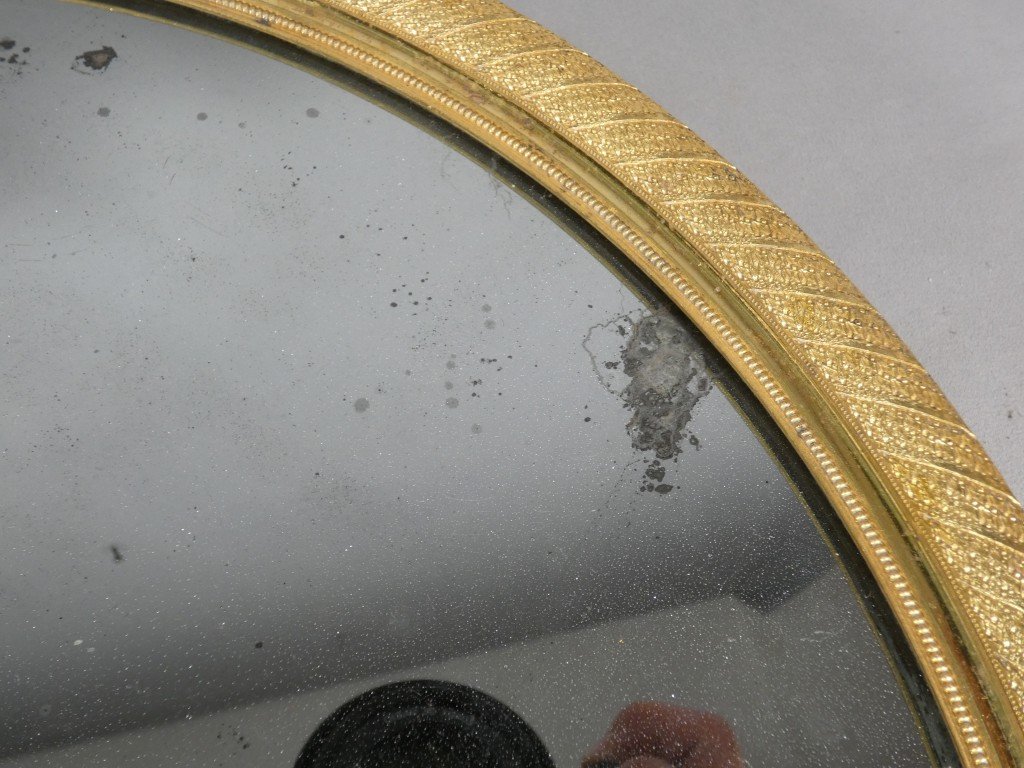Grand plateau à miroir, centre de table d'époque Empire en bronze doré, XIX ème-photo-3