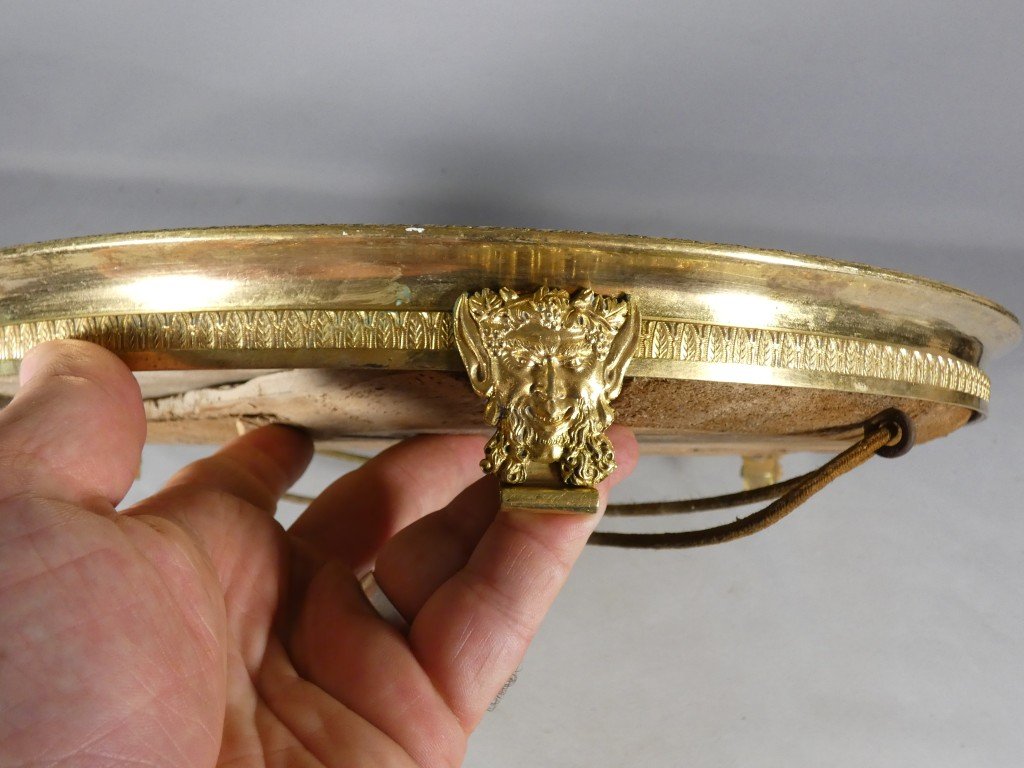 Grand plateau à miroir, centre de table d'époque Empire en bronze doré, XIX ème-photo-5