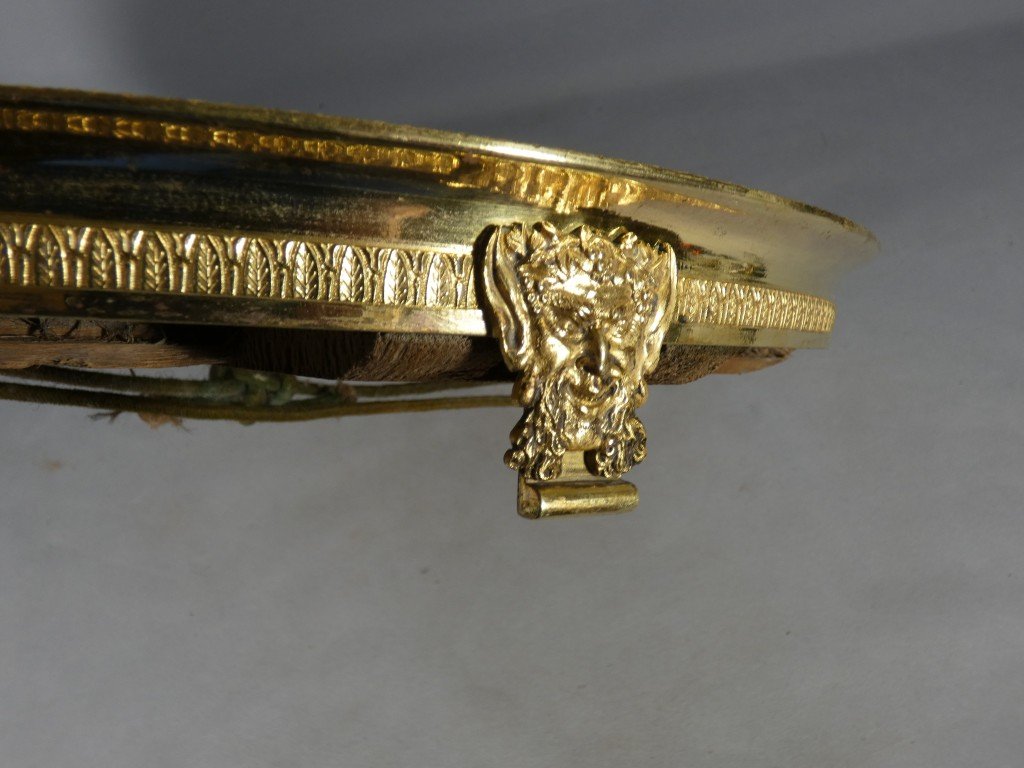 Grand plateau à miroir, centre de table d'époque Empire en bronze doré, XIX ème-photo-6
