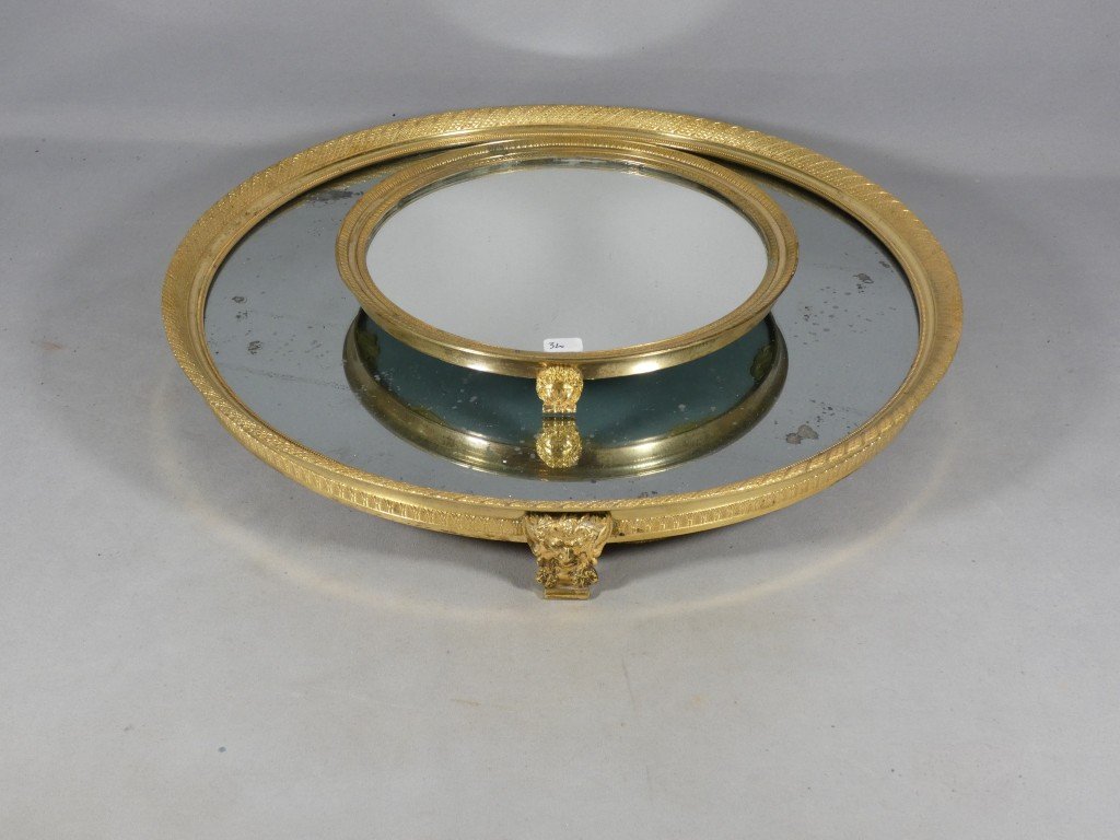 Grand plateau à miroir, centre de table d'époque Empire en bronze doré, XIX ème-photo-8