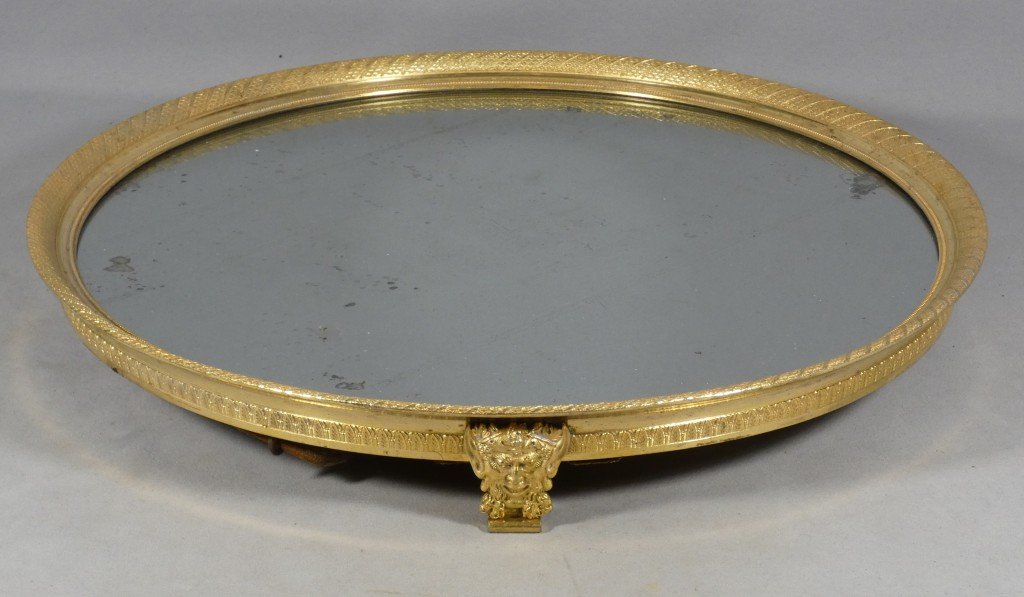 Grand plateau à miroir, centre de table d'époque Empire en bronze doré, XIX ème