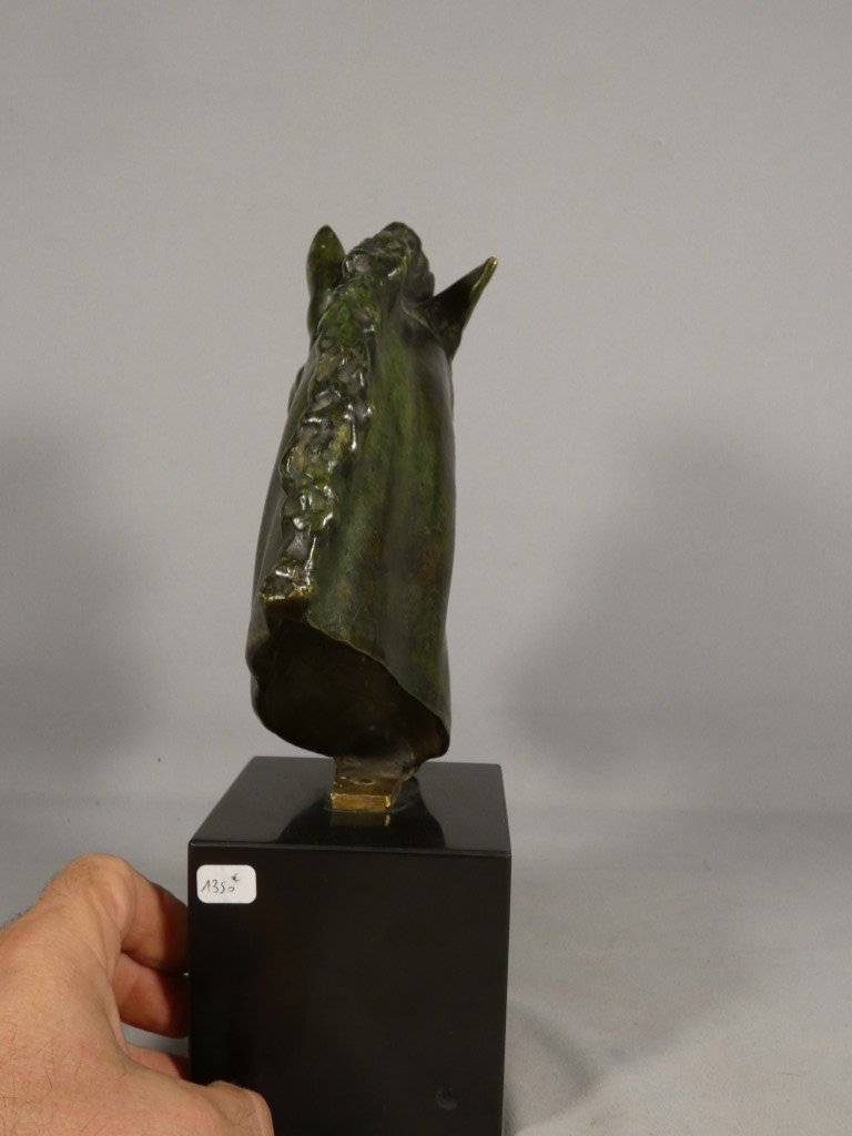 Cheval Au Dressage, Sculpture En Bronze Patiné Vert Par Chatil, époque Début XX ème -photo-3
