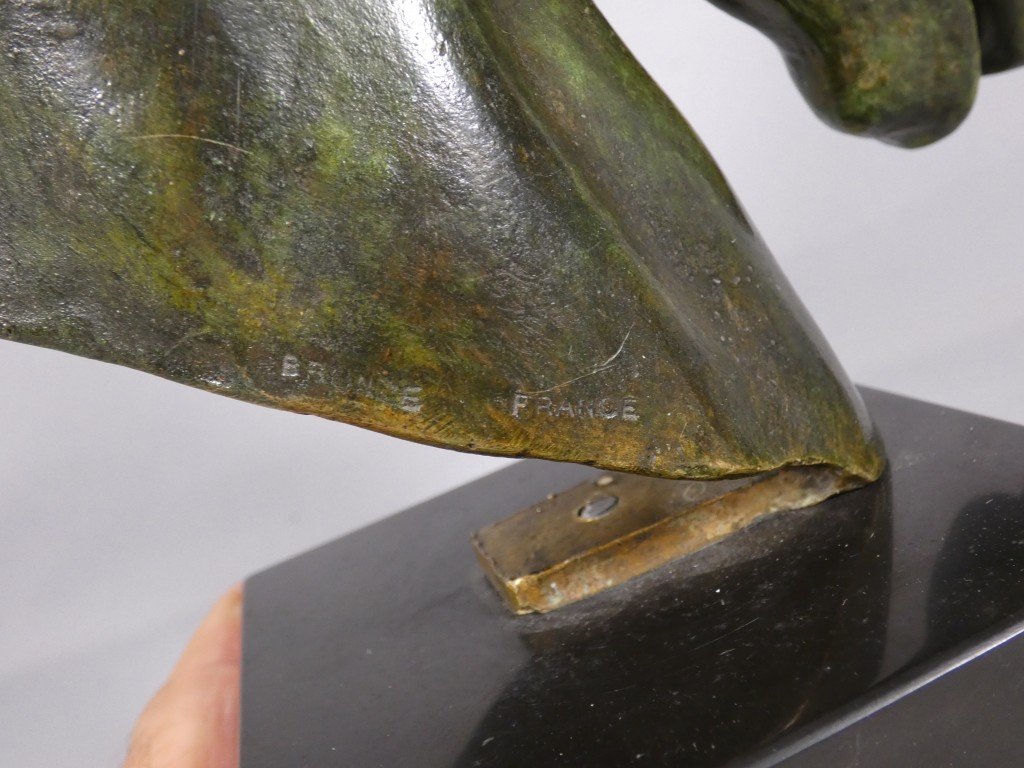 Cheval Au Dressage, Sculpture En Bronze Patiné Vert Par Chatil, époque Début XX ème -photo-5