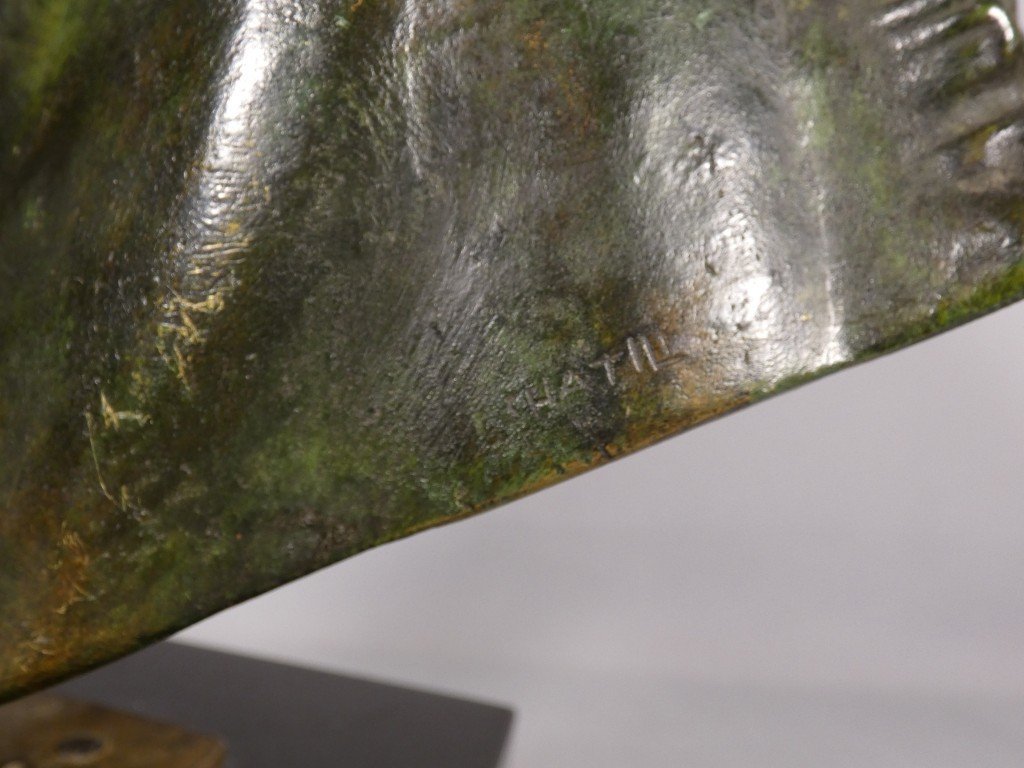 Cheval Au Dressage, Sculpture En Bronze Patiné Vert Par Chatil, époque Début XX ème -photo-6