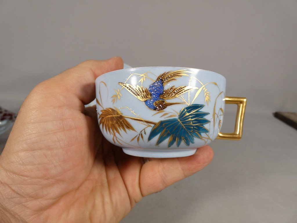 Martin p&ecirc;cheur, tasse de collection en porcelaine de Limoges, &eacute;poque XIX &egrave;me si&egrave;cle-photo-2