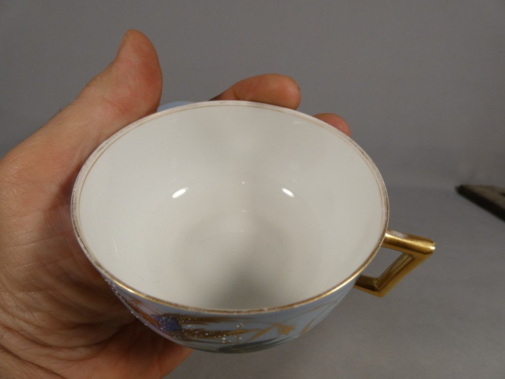 Martin p&ecirc;cheur, tasse de collection en porcelaine de Limoges, &eacute;poque XIX &egrave;me si&egrave;cle-photo-3